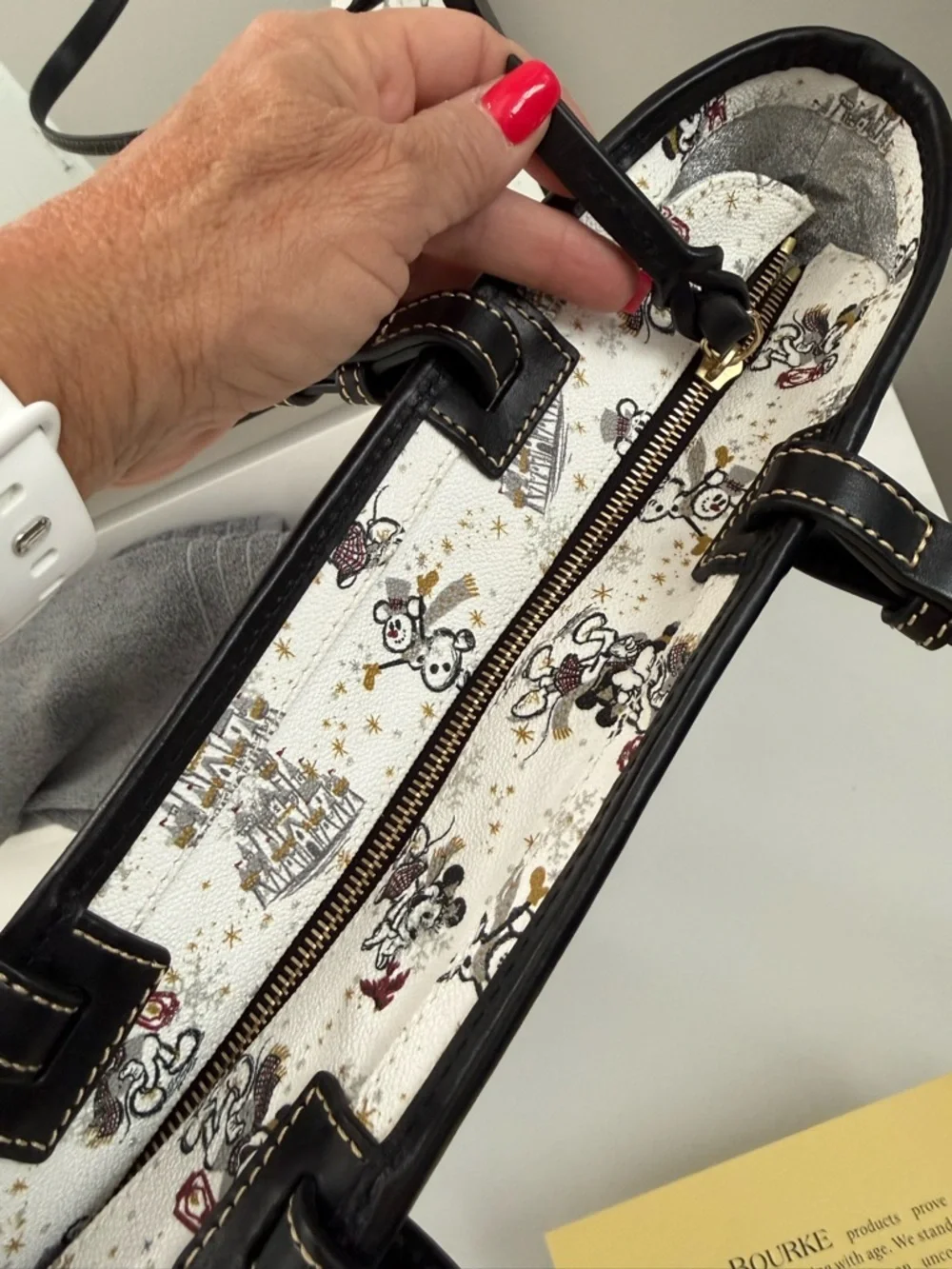 Dooney & Bourke White Mickey Mouse Print Tote with Black Trim LIKE NEW!